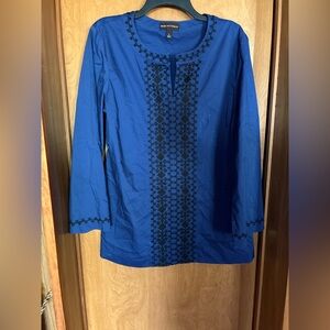 Dana Buchman Blue Embroidered Women's Top Boho Unique Large